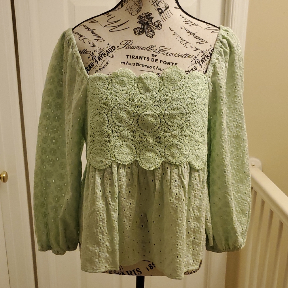 Mystree Light Green Lace Blouse